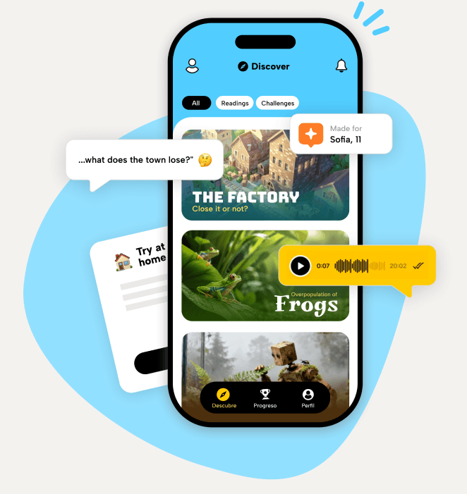 Singular app on a phone with challenge cards and coaching bubbles