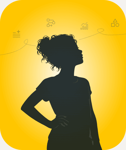 Silhouette of a child with abstract thinking nodes